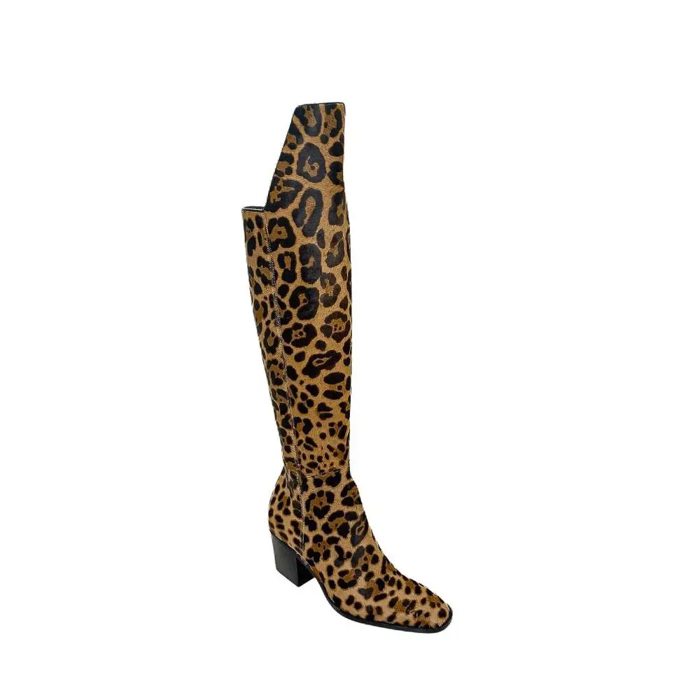 Christian Louboutin Morgan 70 Leopard Pony Hair Over The Knee OTK Boots EU 36